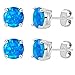Platinum Plated Opal Stud Earrings for Men, Women,8mm Dark Blue Ear Piercing & Synthetic Lab Created