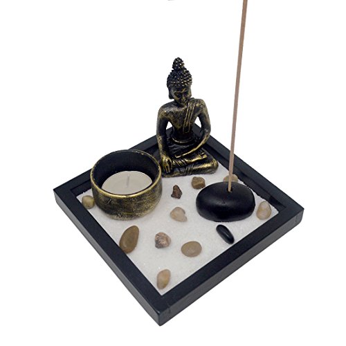 fengshuisale Zen Garden Garten Sand Buddha Rocks Tealight Incense Holder Feng Shui W Free Red String Bracelet SKU:T1020