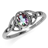 Mystic Fire Topaz 925 Sterling Silver Triquetra Celtic Knot Ring