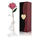 GRECEDAY Love Forever Long Stem Gold Foil Trim Red Rose Flower with Transparent Stand, Best Gift for Valentines Day, Mothers Day, Anniversary, Birthday Gift, Treating Yourself, Galentine's Day (Pink)