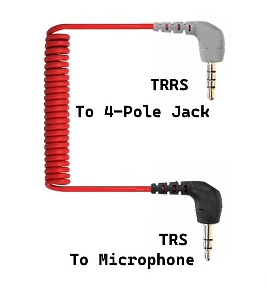 3.5mm TRS to TRRS Microphone Patch Cable, 1/8 Male to Male Coiled Right Angle Mic Cord Compatible with iPhone, Smartphone, Tablets for Rode SC7, VideoMic, VideoMicro Go, BOYA & Other External Mic