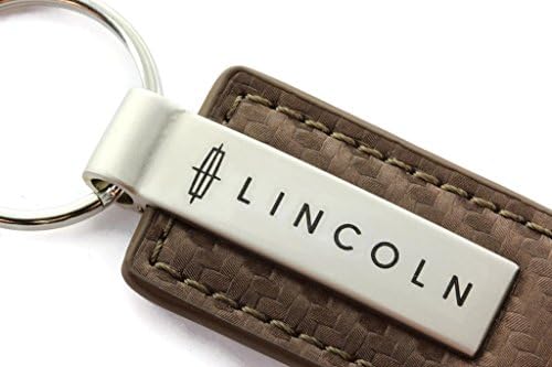 Lincoln Brown Carbon Fiber Leather Logo Key Chain Metal