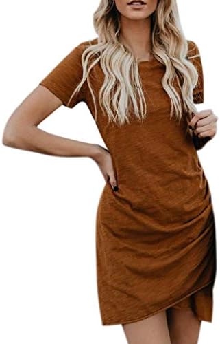 JESPER Womens Summers Sexy Bodycon Wrap Dress Short Sleeve Casual Long Tiered Skirt Sundress