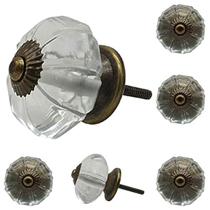 Decokrafts Pack Of 6 Pcs Clear Melon Antique Glass Knobs For