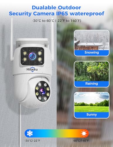 Hiseeu Wireless Security Camera Dual Lens 5G/2.4G WiFi PTZ Camera Qutdoor lP65 Waterproof Motion Tracking,Color Night Version, Plug-in Cable, No-Monthly Fees Works with Wireless Camera System