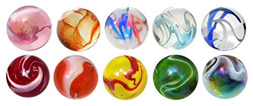 OnlineScienceMall 35mm Bundle of 10 Giant Glass Collectible Boulder Marbles w/Stands - Chromatic Vortex Marble Set