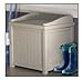 Suncast 22-Gallon Small Deck Box - Lightweight Resin Indoor/Outdoor Winter Storage Container and Seat for Ice Melt, Sand, Salt, Snow De-Icers - Store Items on Patio, Garage, Yard - Taupe