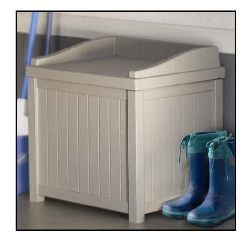 Suncast 22-Gallon Small Deck Box - Lightweight Resin Indoor/Outdoor Winter Storage Container and Seat for Ice Melt, Sand, Salt, Snow De-Icers - Store Items on Patio, Garage, Yard - Taupe