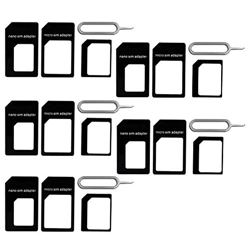Storite® SIM Card Adapter Nano to Micro - Nano to Regular - Micro to Regular with Eject Pin (Black- 5 Pack)