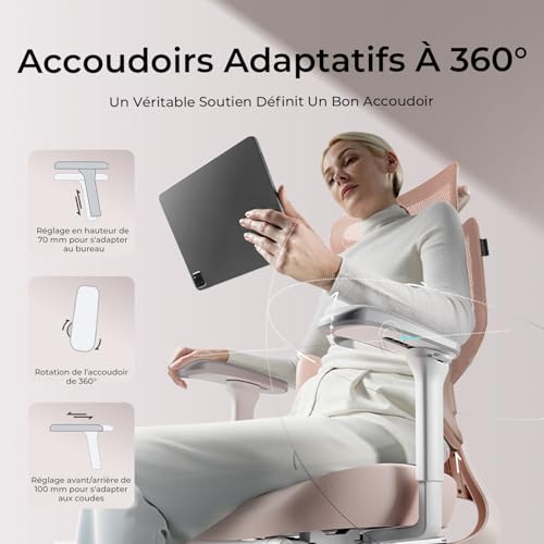 Hbada E3 Air Ergonomic Office Chair - Dynamic Lumbar Support 3 Zones, 3D Adjustable Headrest, 3D Adjustable Armrests, Swivel (with Foot Rest, Pink)
