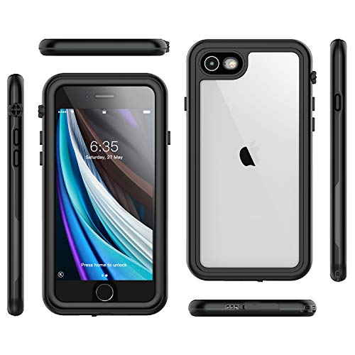 Singdo iPhone SE 2020 Waterproof Case,iPhone 7/8 Waterproof Case, Built-in Screen Protector Full Body Heavy Duty Shockproof IP68 Waterproof Case for iPhone SE 2020/7/8 4.7 inch Black/Clear