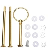 EUBUY 3 Tier Heavy Metal Round Shape Fruit Cake Plate Handle Fitting Hardware Rod Stand Holder (Golden)