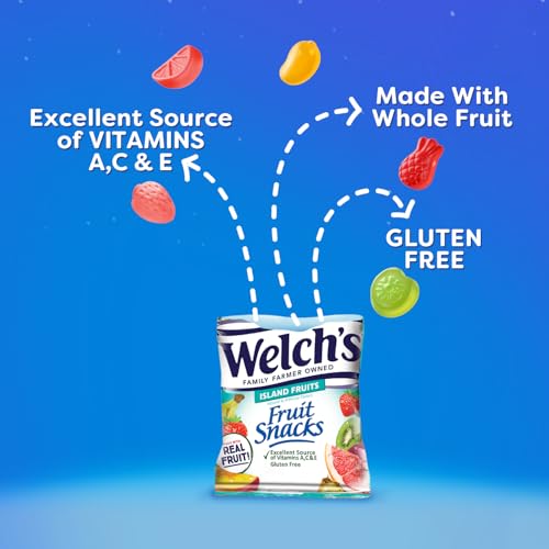 WELCH’S FRUIT SNACKS, FRUIT PUNCH & ISLAND FRUITS, INDIVIDUAL SINGLE SERVE BAGS, 0.8 OZ (PACK OF 40)