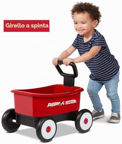 Push & Pull Walker Wagon, Carrello giocattolo bambini, Carretto primi passi spingi e tira 2 in 1 rosso per bambini da 1 a 4 anni