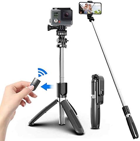 US1984 4 in 1 Sturdy Wireless Bluetooth Monopod Selfie Stick Compatible with All Smartphone & Camera, Bluetooth Selfie Stick with Tripod - Black