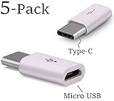 Josi Minea x5 Pcs USB 3.1 Type C (USB-C) to Micro USB Adapter Connector for Google Pixel, HTC 10 LG G5, Nexus 5X / 6P, New Macbook, Lumia 950, OnePlus 3/2 & Other Type-C Devices - White [ 5 Pack ]