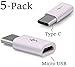 Josi Minea x5 Pcs USB 3.1 Type C (USB-C) to Micro USB Adapter Connector for Samsung Galaxy S8 & S8 Plus, Google Pixel, GoPro HERO5, LG G6 & G5, Nexus 5X/6P New Macbook & OnePlus 3/2 - White [ 5 Pack ]