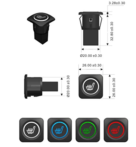 WATERCARBON 3 Files Panel square Mounting hole round Switch Built-in Car Heated Seat Heater Pad Car Seat Warmer Covers Kit Uses Carbon Fiber Premium White heating pad 2 Seats