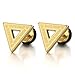 Stainless Steel Mens Gold Triangle Stud Earrings with Pattern, Screw Back 2pcs