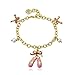 Little Miss Twin Stars 14k Gold-Plated Enamel Ballet Slippers with Bows and Pearls Charm Bracelet