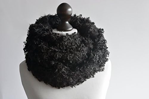 Boucle infinity scarf. Faux fur infinity scarf. Faux fur snood in black. Faux fur neck warmer. Womens chunky scarf. Black boucle neck wrap
