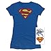 PopFunk Classic Superman Logo Distressed Teen Juniors Womens Premium Cotton Cap Sleeve Graphic T-Shirt & Stickers (Medium) Royal Blue