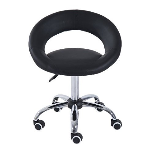 HomCom Modern Hydraulic Moon Salon Stool Rolling Swivel Chair Massage Spa Tattoo Pub Bar Stool, Black and Chrome