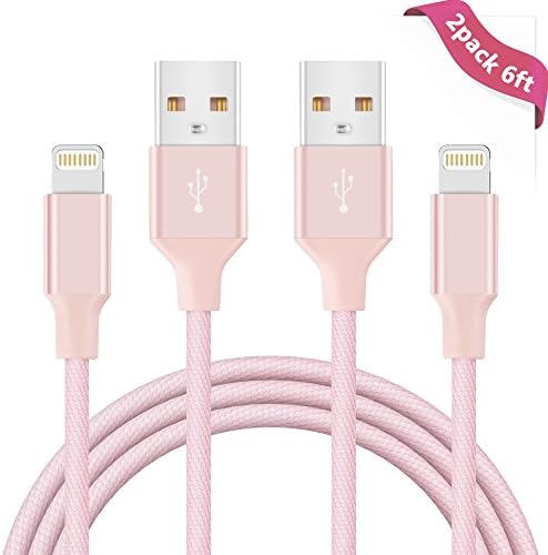 Lightning Cable, Areker 2Pack 6ft for iPhone Charging Cord for Phone 8 Plus 8 7 Plus 6 6s Plus SE 5s 5c iPad Air 2 Pro iPad Mini 4 3 2 iPod Touch Nano5th 6th Gen Nano 7th Gen (Pink)