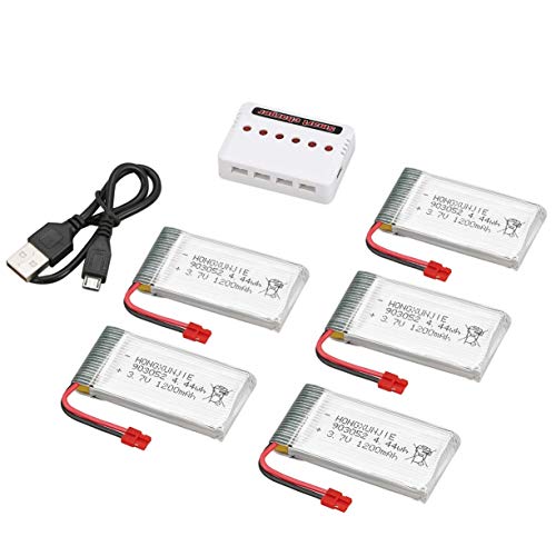 Detectoy 5pcs 3.7V 1200mAh 25C Lipo Batteries with 6 in 1 USB Charger Spare Parts Kit Accessory for Syma X5HC X5HW RC Quadcopter Drone