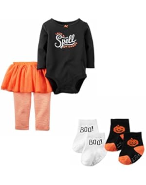 Baby Girls' Halloween Bundle of Bodysuit & Tutu Pant Set and 2-Pack Socks