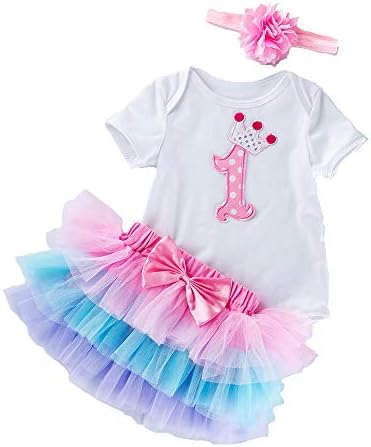 HinLot Baby Girls First Birthday Photograph 3Pcs Tutu Outfit Cake Smash Skirt Set