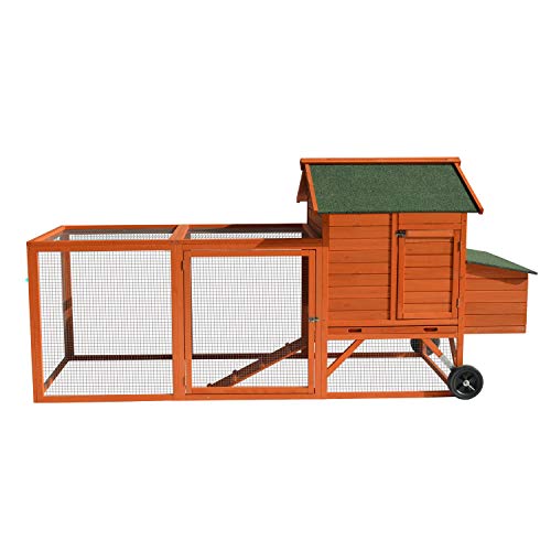96" Deluxe Large Wooden Chicken Coop Hen House on Wheels Indoor Outdoor