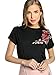 Romwe Women's Floral Embroidery Cuffed Short Sleeve Casual Tees T-Shirt Tops
