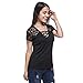 Tiantianmei Women's Bandage V Neck Lace Shoulder Short Sleeve T Shirt Black M