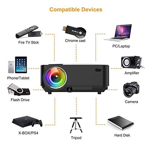 Projector(2019) XINDA 2000 Lumens Video Projector with 170" Display 50,000 Hours LED Full HD Video Projector,Compatible with HDMI, VGA, USB, AV, SD for Home Theater