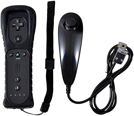 Convenient Syncing Stable Connection 2 in 1 Built in Motion Plus Remote Controller + Nunchuck + Wrist Strap For Nintendo Wii ,Wii U and Mini Wii (Black)