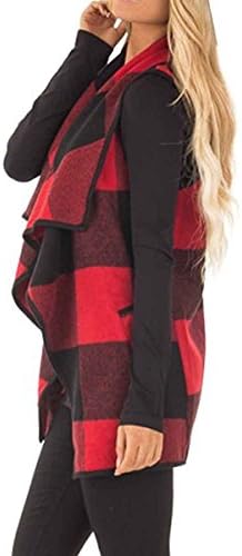 HELIDA Womens Lapel Open Front Sleeveless Plaid Vest Cardigan With Pockets S-2XL