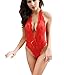 Rozegaga Women's Sexy Deep V Halter Lingerie Lace Babydoll Sexy Tight One Piece Red