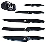 Unijoy UKK01 6-piece Kitchen Knife Set with Knife Sharpener | Premium Stainless Steel Cutlery Set with Non-stick Coating | Chef's Knife Set with chef/carving/bread/utility/paring knife | Black