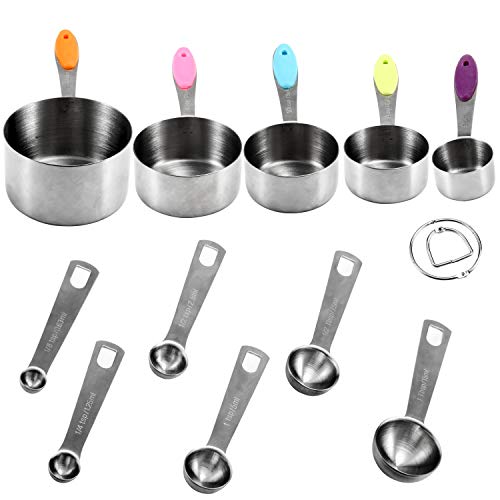 Measuring Cups and Spoons Set,RUCKAE 11 Piece Stainless Steel Measuring Cups and Spoons with Multiple Size, Space Saving, Great for Dry and Liquid Ingredients