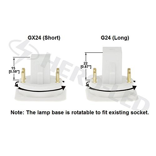 HERO-LED GX24-40S-4P-DW Rotatable PL-C Lamp GX24Q 4-Pin LED CFL/Compact Fluorescent Lamp, 8W, 18W Equal, Daylight White 5000K (Remove/Bypass The Ballast)