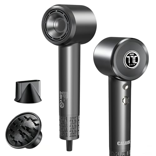 Profi Föhn Mit Diffusor,400 Millionen Ionen Föhn,Geräuscharmer Reisefön (52Db) Für Zuhause Und Reise,110.000 U/Min Hochgeschwindigkeits Haartrockner,Digitalanzeige Haartrockner Mit Diffusor &Amp; Zubehör