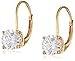 Amazon Collection Platinum or Gold-Plated Sterling Silver Swarovski Zirconia Round-Cut Leverback Earrings (2 cttw)