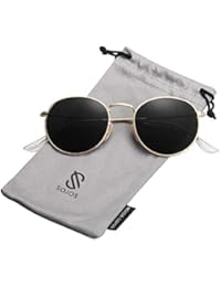 SOJOS Small Round Polarized Sunglasses Mirrored Lens Unisex Glasses SJ1014 3447 with Gold Frame/Grey Polarized Lens