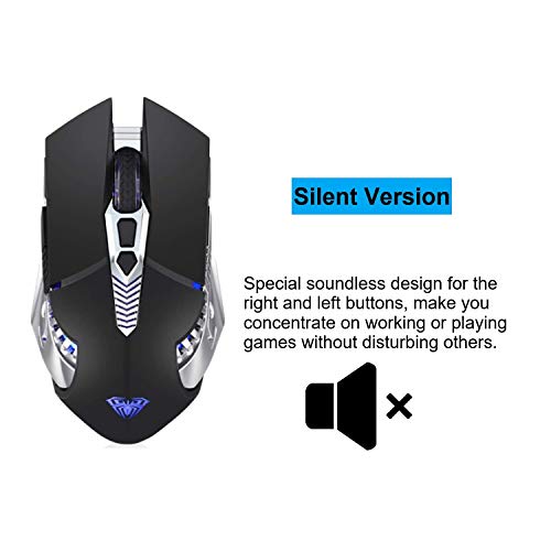 Bluetooth Mouse, Rechargeable Wireless Mouse with Side Button, Multi-Device(3-Mode:BT5.0/3.0 + 2.4Ghz), 7 Color LED Lights, Ergonomic Gaming Mice for PC Computer Laptop Mac Tablet(Black - Mute)