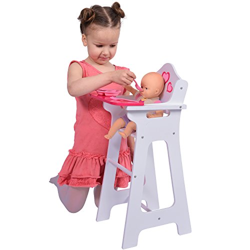 Wooden doll high chair with doll bib fits 18"
