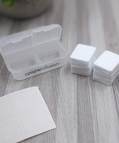 CPAP Infusion Adapter Replacement Refill Pads for Essential Oils - Includes A Storage Container for Up to 20 Refill Pads, 4 Blank Labels and Microfiber Absorbent Replacement Oil Pads (20 Refill Pads)