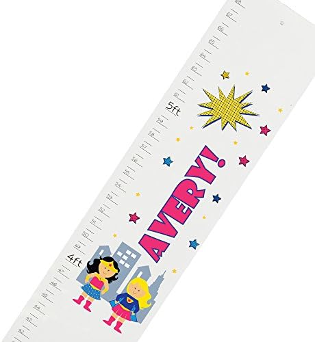 Personalized white Super Girls childrens wooden growth chart
