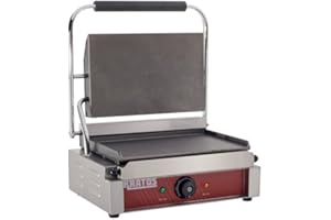 Kratos Commercial Electric Panini Sandwich Grill with Smooth Plates, 14" x 9" Cooking Surface, Commercial Countertop Panini Press, 120V, 1750W (29Y-021)