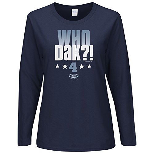 Dallas Football Fans. Who Dak?! Navy Ladies Long Sleeve T-Shirt (Sm-2X)
